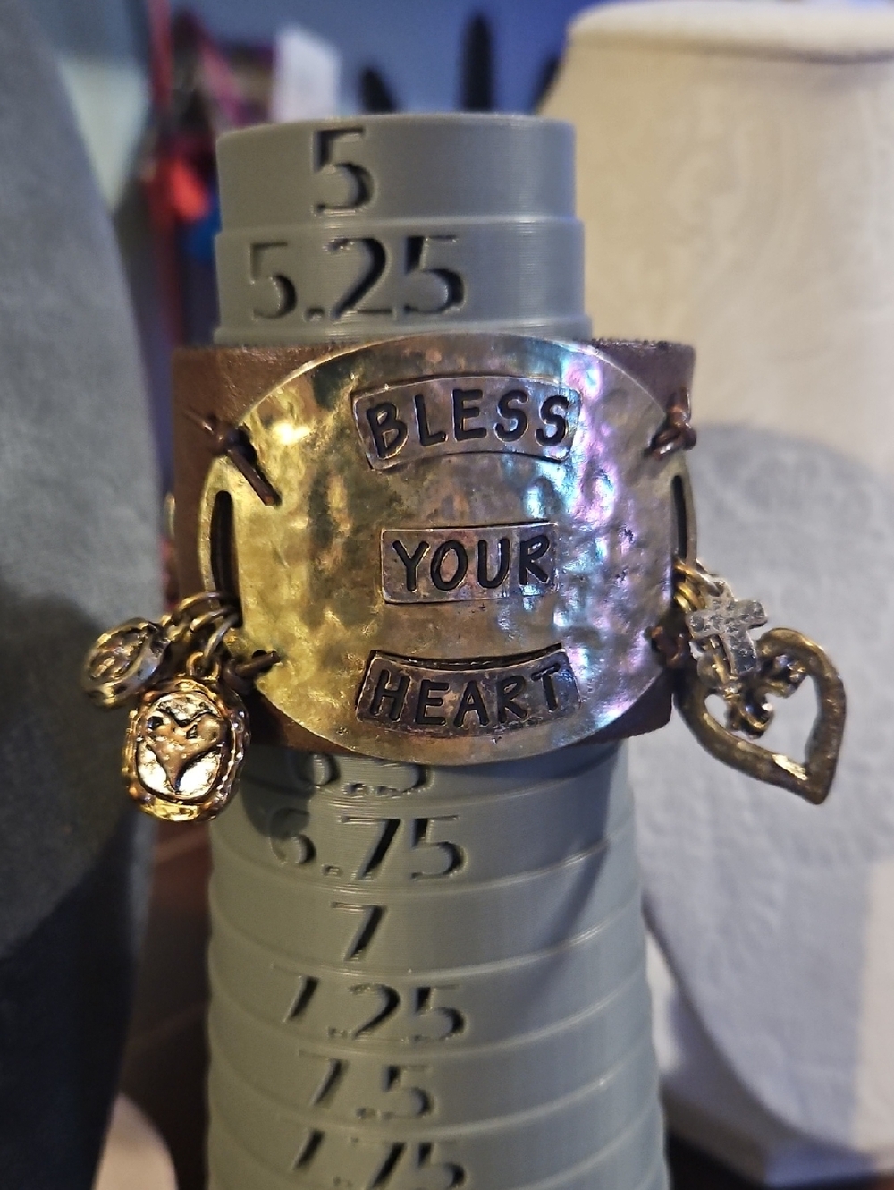 Bless Your Heart Leather Cuff Bracelet with Charms